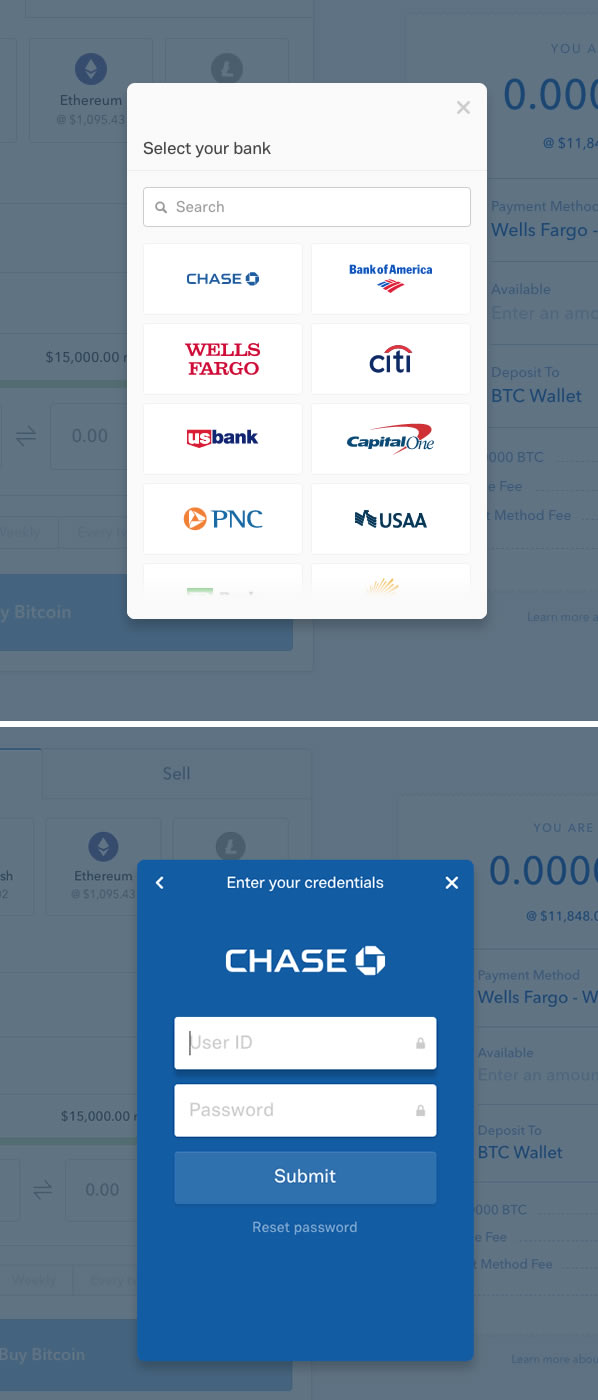Connect bank account with Coinbase