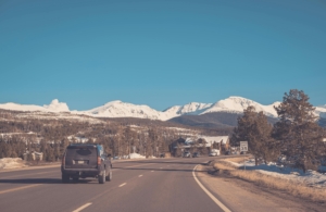 POV of driving on a Colorado crash prone road